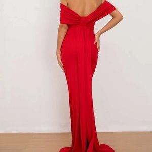 Red off the shoulder glam maxi gown
